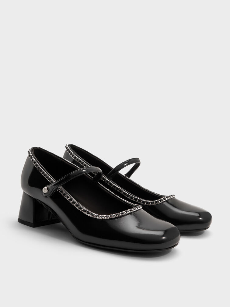 Braided-Chain Block-Heel Mary Jane Pumps, Black Box, hi-res