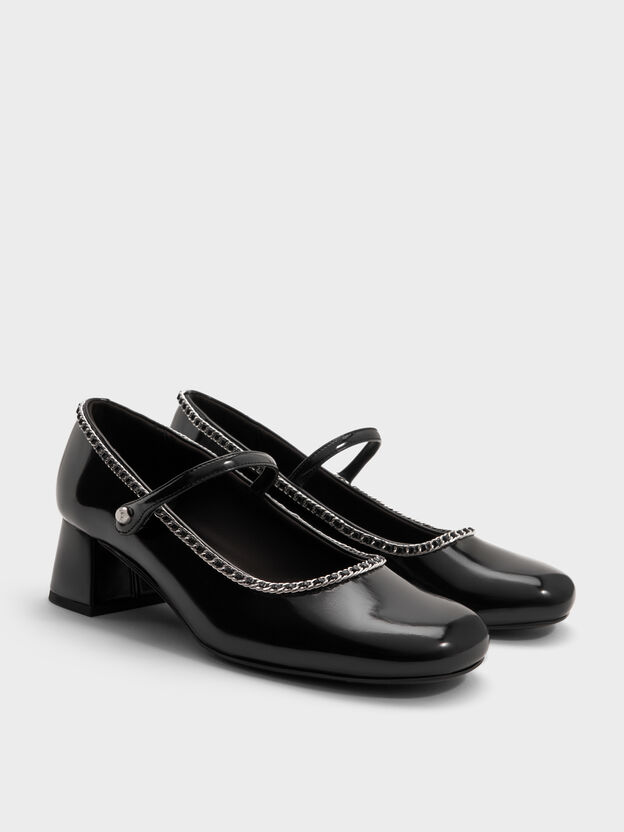 Braided-Chain Block-Heel Mary Jane Pumps, Black Box, hi-res