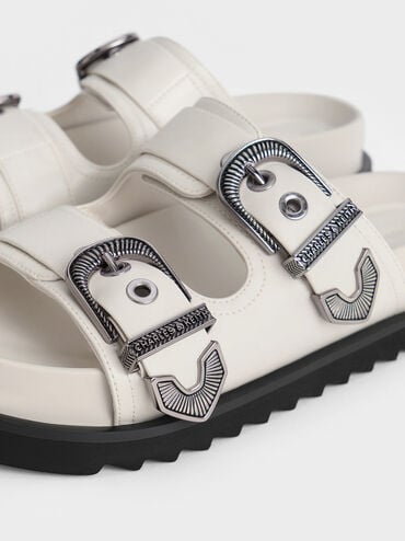 Kirke Buckled Double-Strap Sandals, White, hi-res