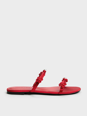 Orinda Knot-Pearl Slide Sandals, Red, hi-res
