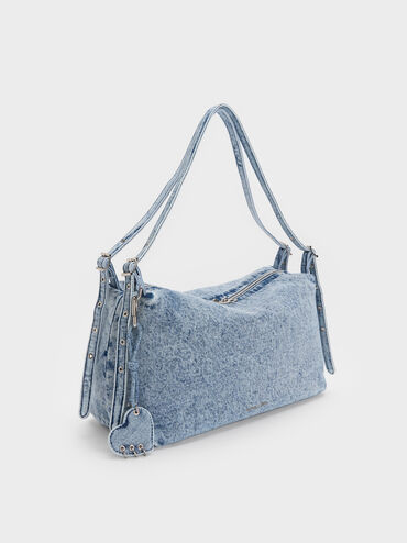 Rey Denim Slouchy Shoulder Bag, Denim Blue, hi-res