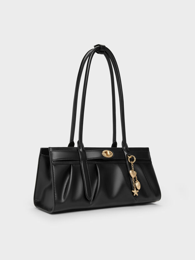 Isolde Belted Ruched Shoulder Bag, Black, hi-res