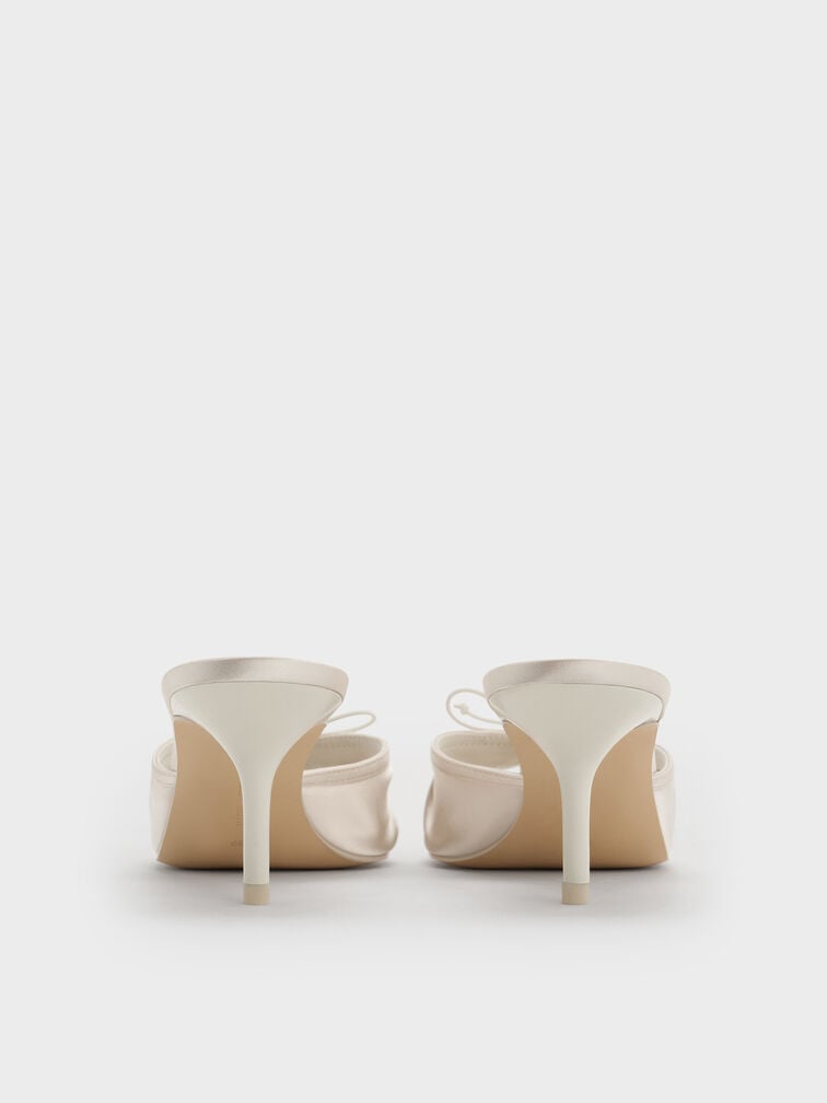 Sadira Satin Ruched Bow Heeled Mules, Chalk, hi-res