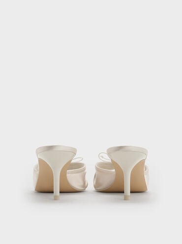 Sadira Satin Ruched Bow Heeled Mules, Chalk, hi-res