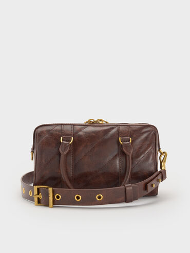 Philomena Panelled Chain-Handle Bowling Bag, Distressed Coffee, hi-res