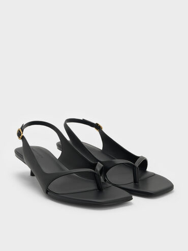Rayne Square-Toe Kitten-Heel Thong Slingback Sandals, Black, hi-res