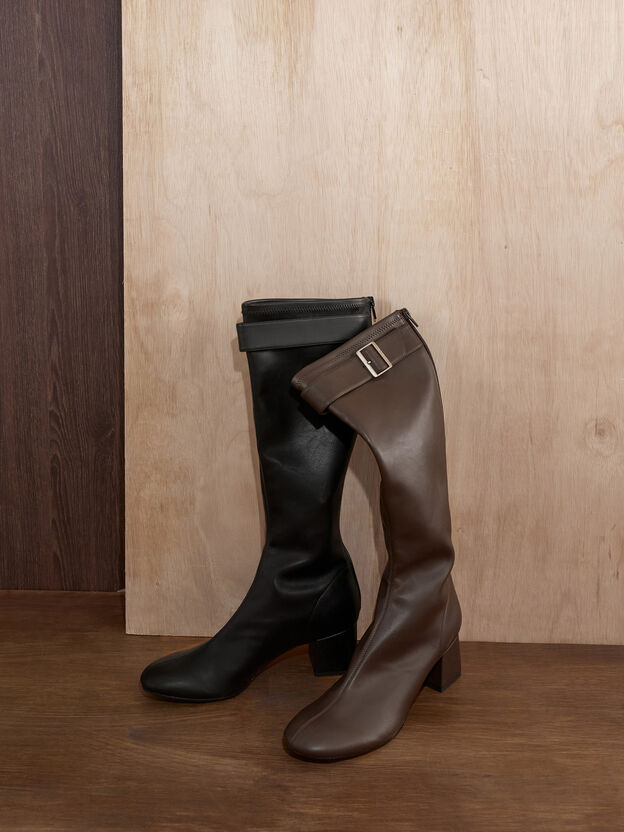 Gerry Buckled Knee-High Boots, Dark Brown, hi-res
