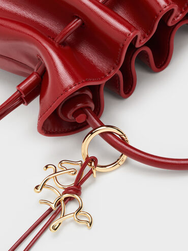 Sammie Horse-Motif Drawstring Bucket Bag, Tomato Red, hi-res