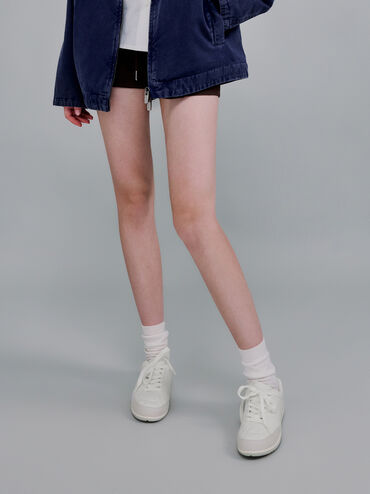 Faux Suede Two-Tone Low-Top Sneakers, White, hi-res