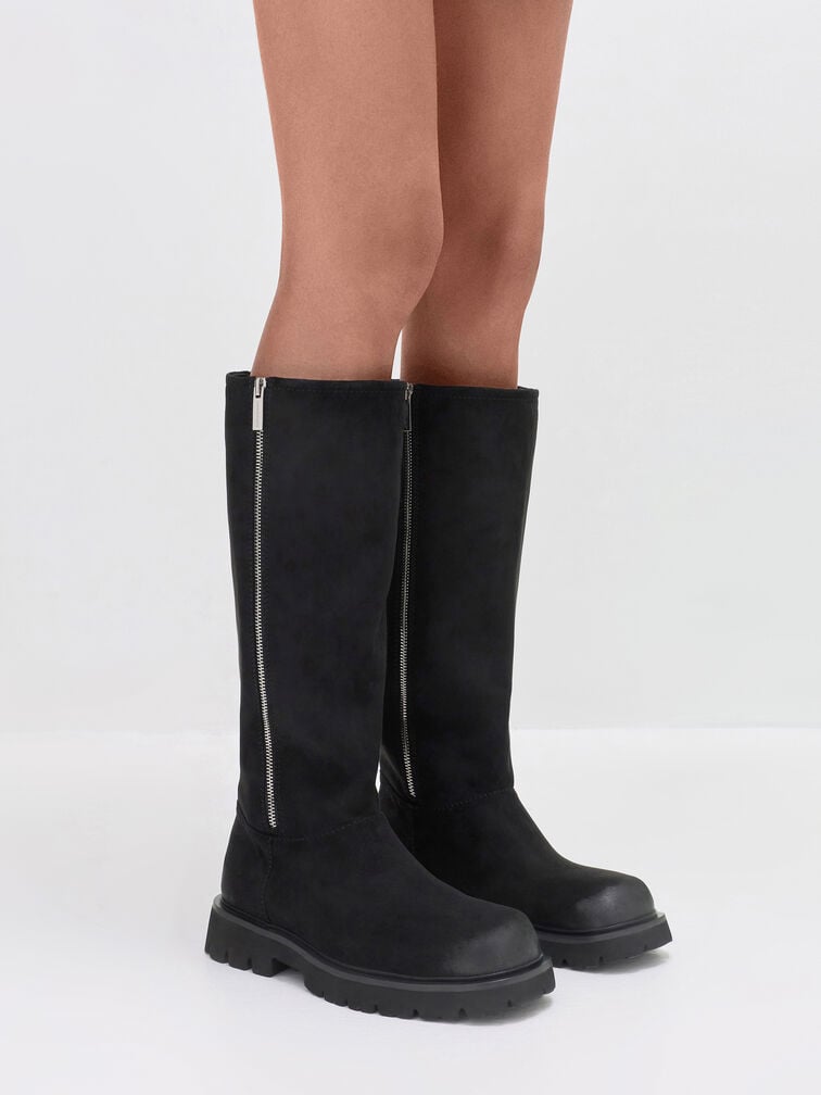 Rosamond Faux Suede Knee-High Boots, Black Textured, hi-res