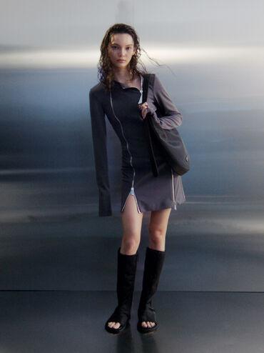 Mesh Crescent Hobo Bag, Jet Black, hi-res