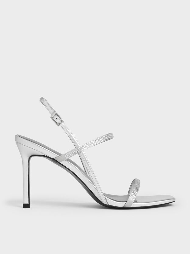 Arona Metallic Crystal Stiletto Sandals, Silver, hi-res