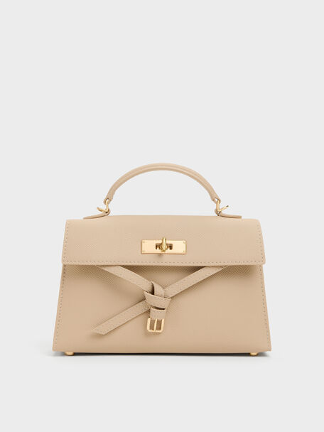 Tricha Knotted-Belt Top Handle Bag, Sand Beige, hi-res