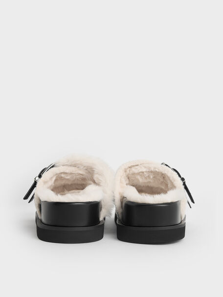 Hannah Furry Buckled Double-Strap Sandals, Black, hi-res