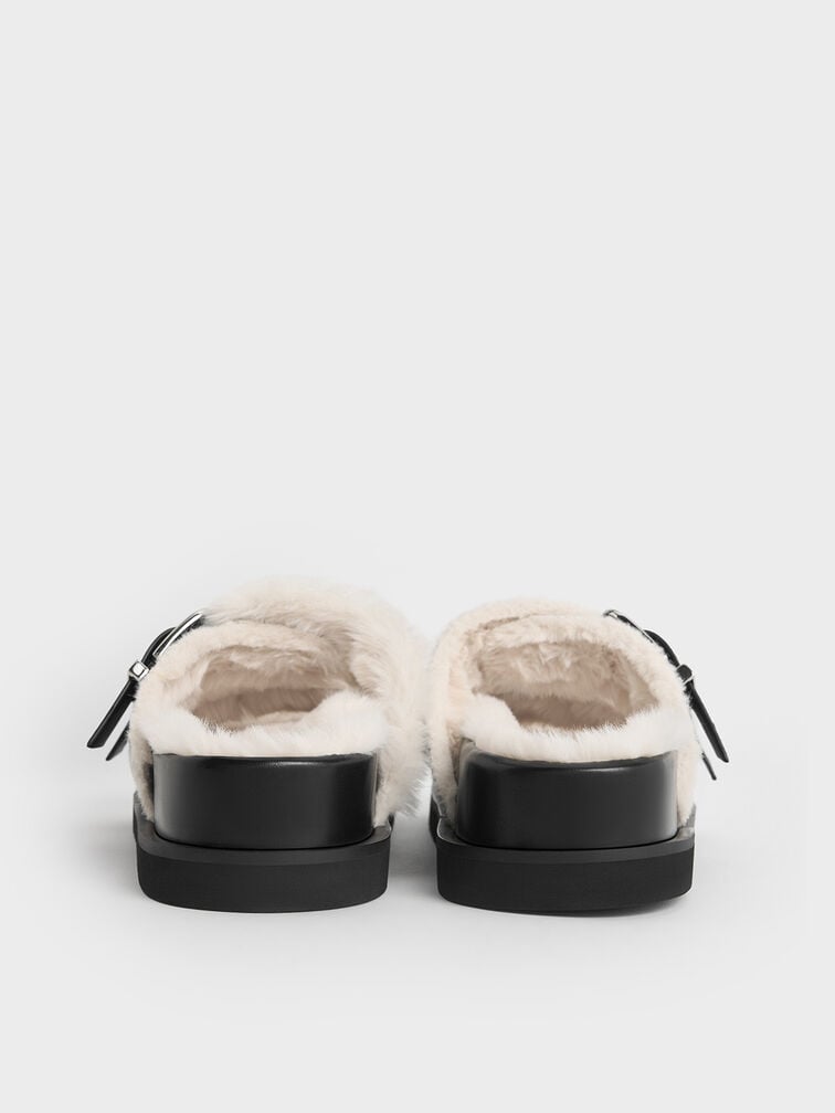 Hannah Furry Buckled Double-Strap Sandals, Black Hannah Furry Buckled Double-Strap Sandals, Black, hi-res