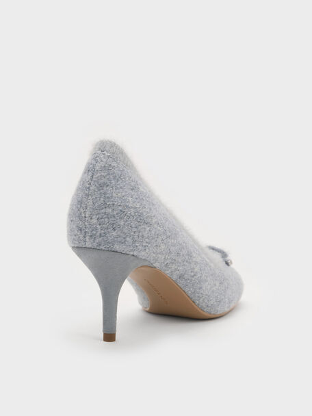 Knitted Bow Pumps, Light Grey, hi-res