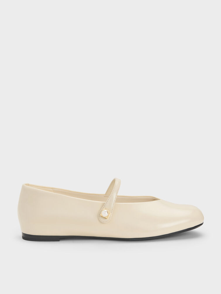 Marie Pearl Mary Jane Flats, Cream, hi-res