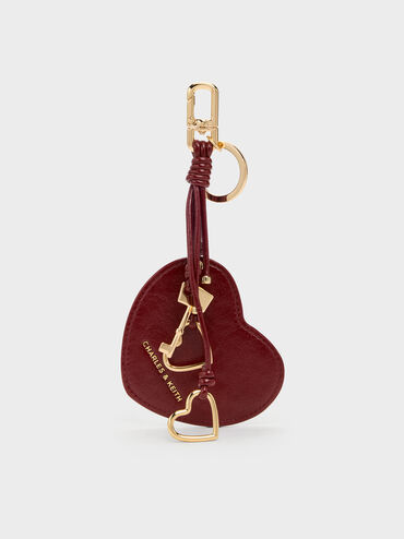 Ciara Heart & Key Charm, Burgundy, hi-res