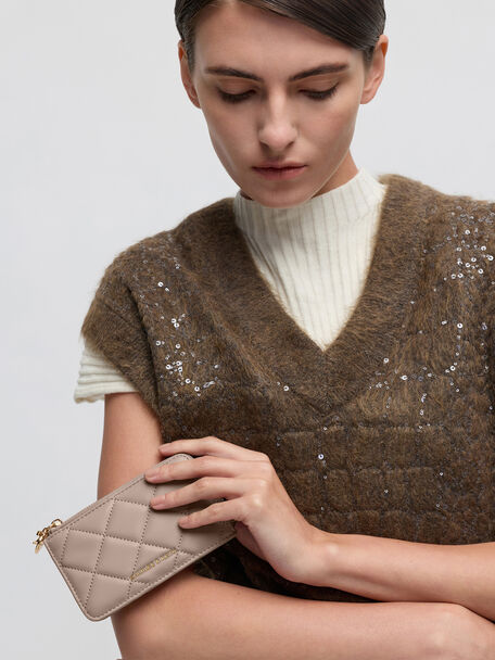 Arrietty Quilted Zip-Around Wallet, Taupe, hi-res