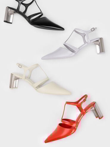 Curved Heel T-Strap Pumps, Chalk, hi-res