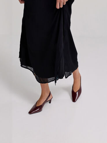 Patent Tapered Square-Toe Slingback Kitten Heels, Burgundy, hi-res