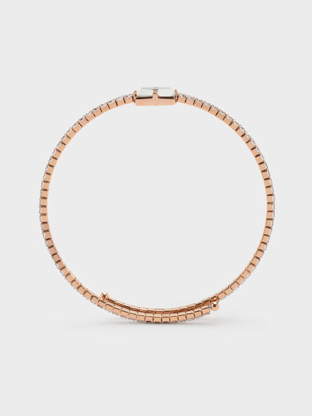Quincy Crystal Open Bangle, Rose Gold, hi-res