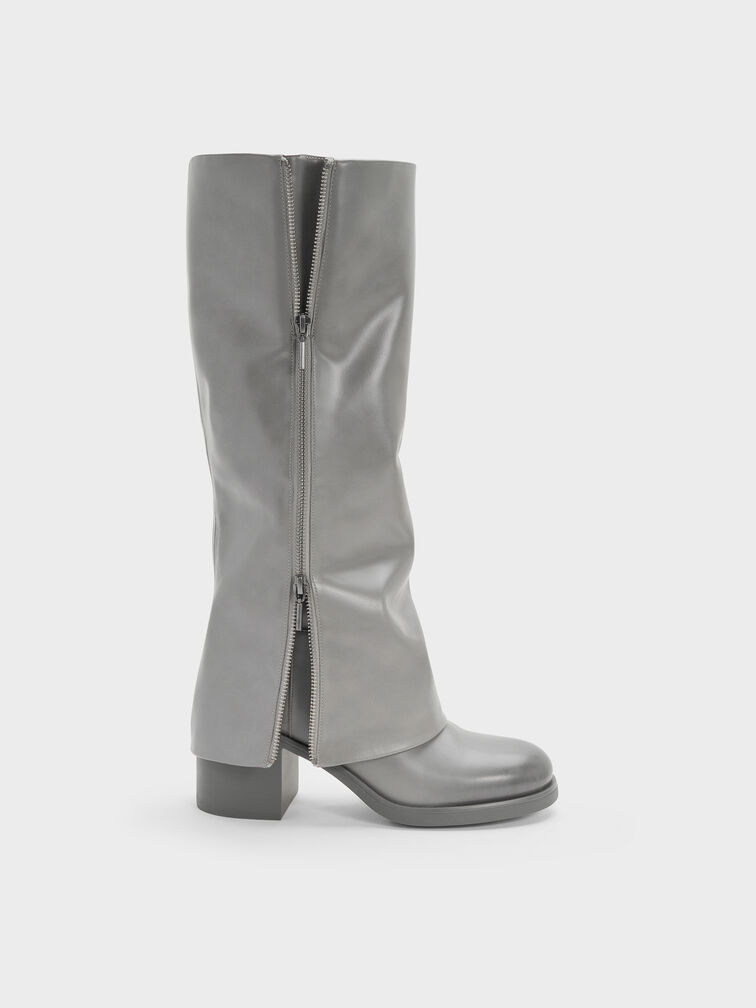 Louise Burnished Knee-High Boots, Light Grey, hi-res