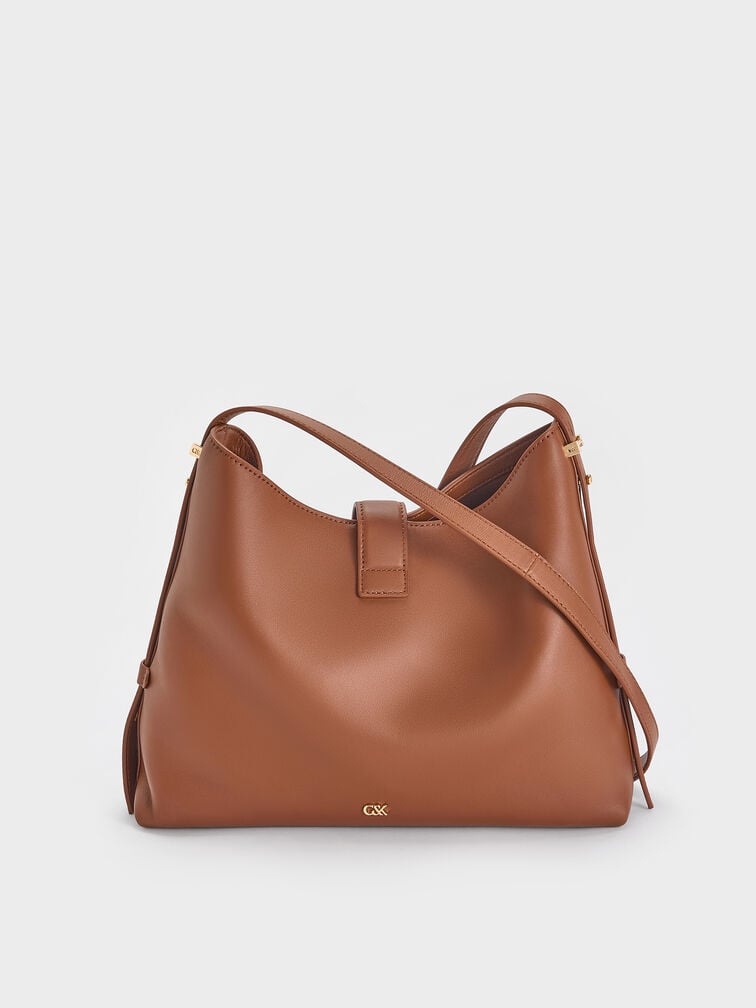 Gabine Leather Belted Hobo Bag, Chocolate, hi-res