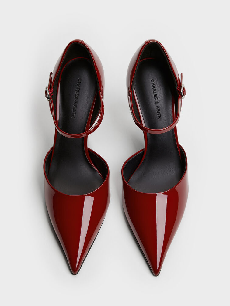 Patent Pointed D'Orsay Stiletto Pumps, Red, hi-res