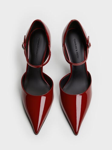 Patent Pointed D'Orsay Stiletto Pumps, Red, hi-res