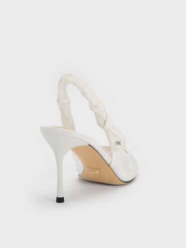 Tayari Embroidered-Mesh Slingback Pumps, White, hi-res