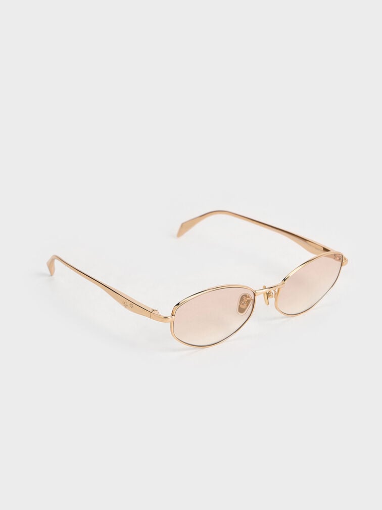 Celestia Crystal-Accent Oval Sunglasses, Gold, hi-res