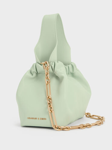 Ally Ruched Slouchy Chain-Handle Bag, Mint Green, hi-res