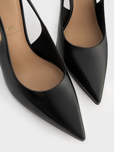 Leather Slingback Stiletto Pumps, Black Box, hi-res