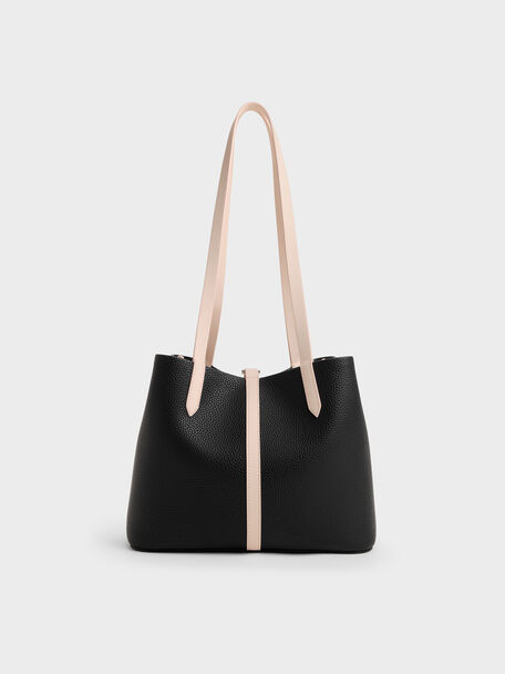 Beryl Two-Tone Belted Bucket Bag, Multi Black, hi-res