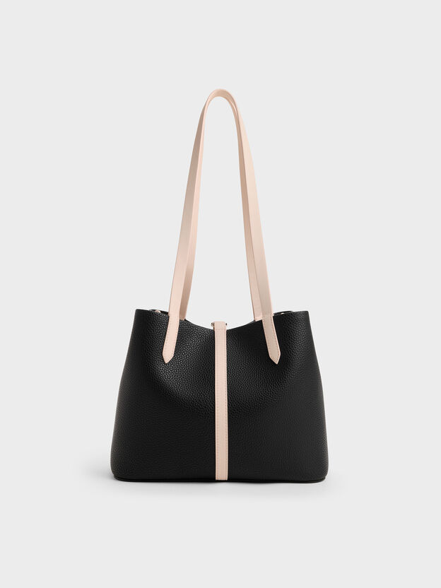 Beryl Two-Tone Belted Bucket Bag, Multi Black, hi-res