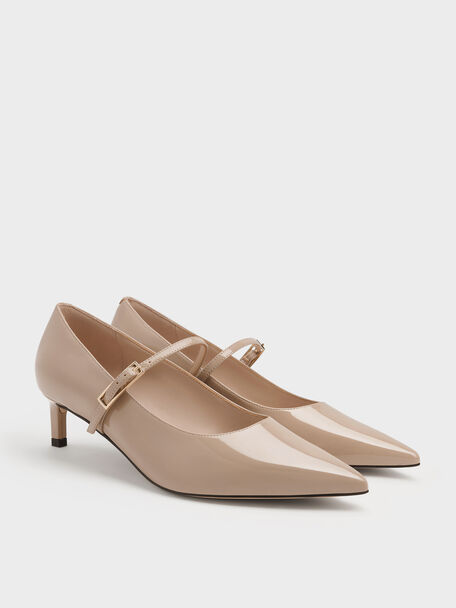 Luciana Patent Mary Jane Pumps, Taupe, hi-res
