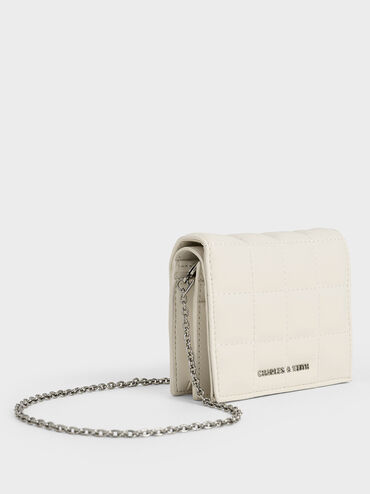 Cassia Quilted Chain-Handle Mini Wallet, Cream, hi-res