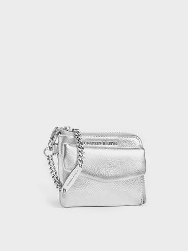 Rachel Metallic Front-Pocket Zip-Around Card Holder, Silver, hi-res