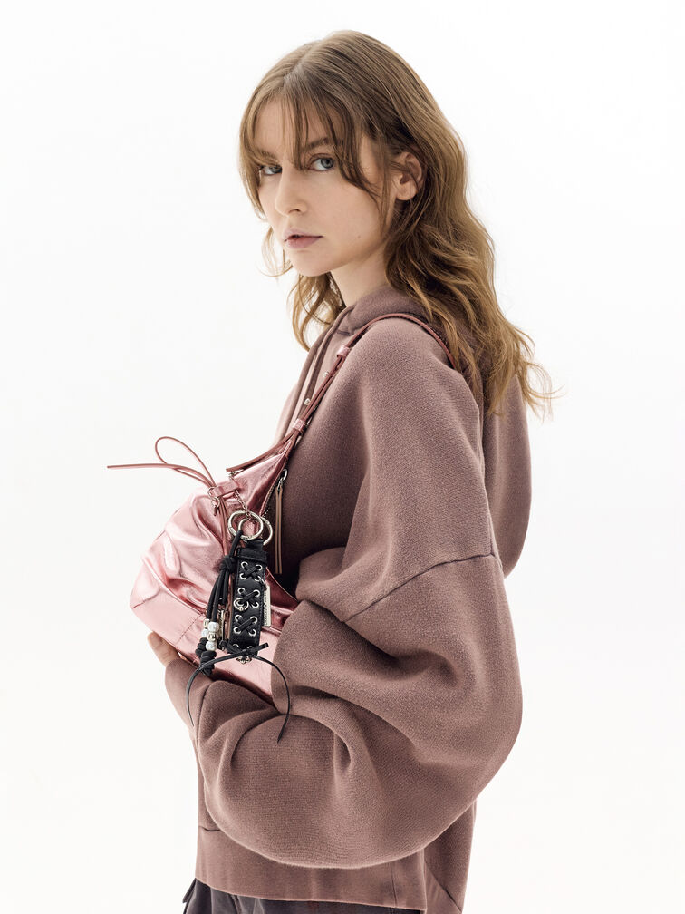 Beaded Cord Knot Charm, Noir, hi-res