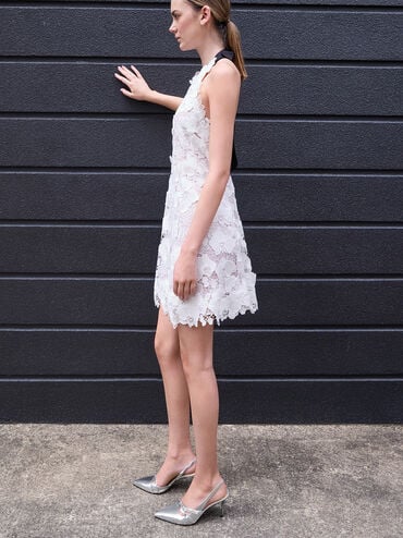 Jessy Metallic Leather Bow Slingback Pumps, Silver, hi-res