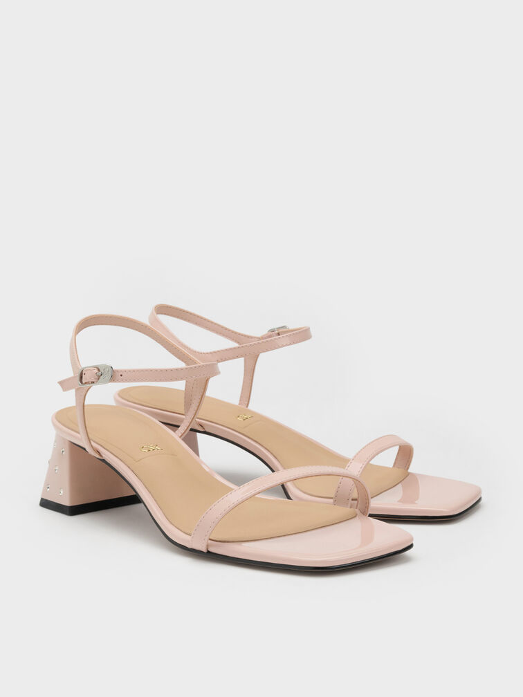 Emmaline Patent Leather Crystal Sandals, Pink, hi-res