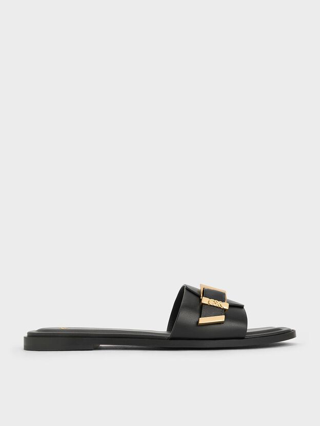 Whitney Leather Slide Sandals, Black, hi-res