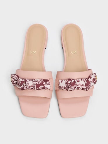 Tayari Leather Printed-Strap Slide Sandals, Pink, hi-res