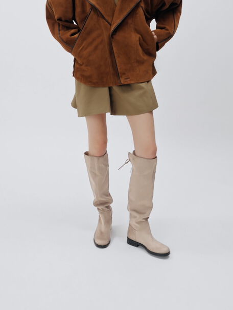 Louisa Faux Suede Fold-Over Thigh-High Boots, Taupe, hi-res