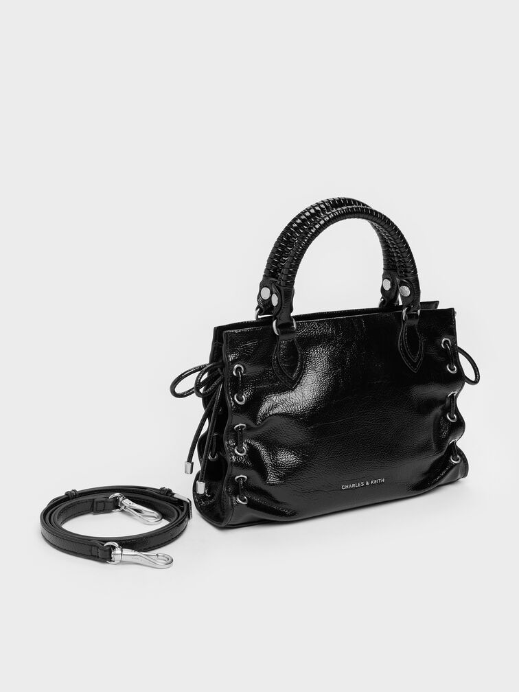 Mini Nylah Grommet Lace-Up Tote Bag, Noir, hi-res