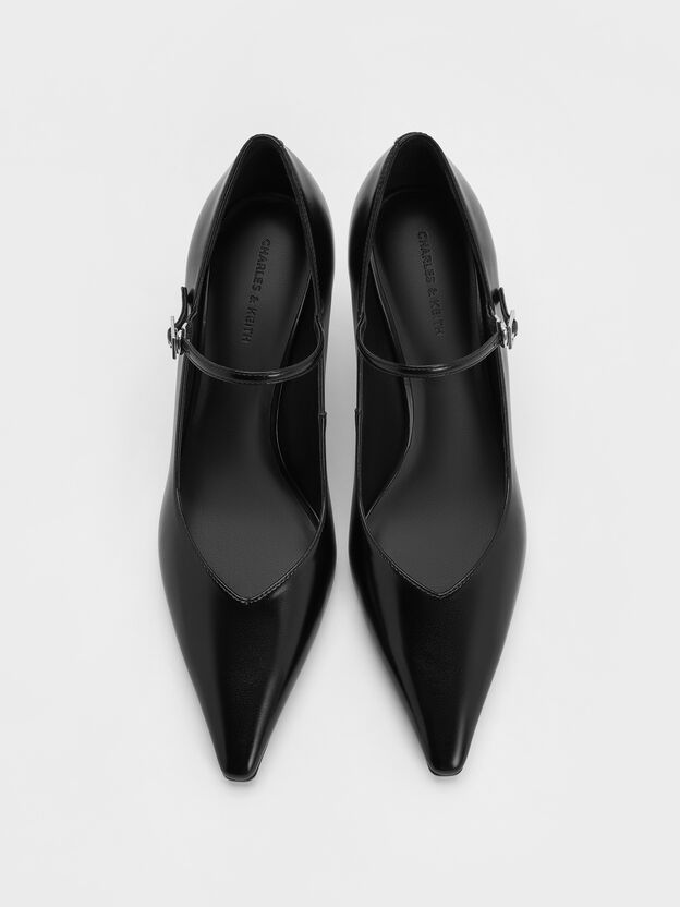 Pointed Mary Jane Pumps, Black, hi-res