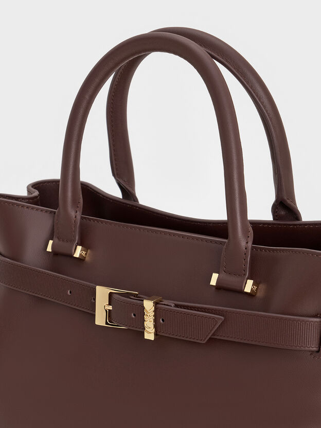 Voyager Leather Belted Tote Bag, Dark Brown, hi-res