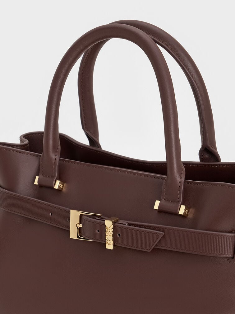 Voyager Leather Belted Trapeze Tote Bag, Dark Brown Voyager Leather Belted Trapeze Tote Bag, Dark Brown, hi-res