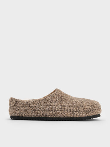 Crochet Flat Mules, Taupe, hi-res
